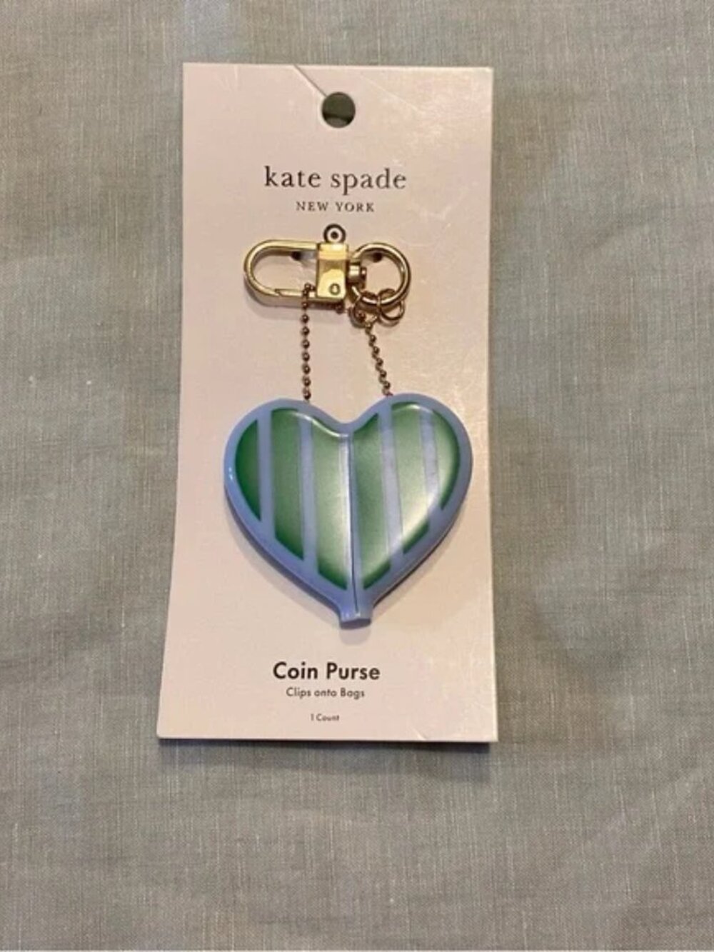 NWT Kate Spade x Target green blue striped heart clip on coin purse